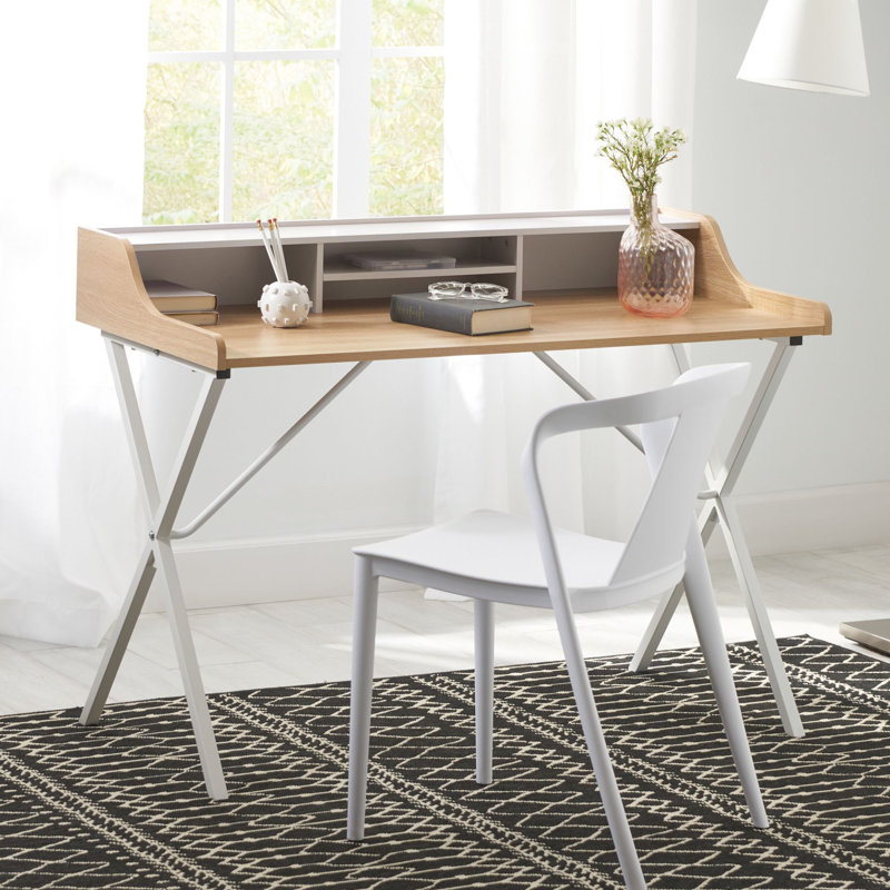 Ebern Designs White Wood Writing Desk with Metal Base Reviews Wayfair